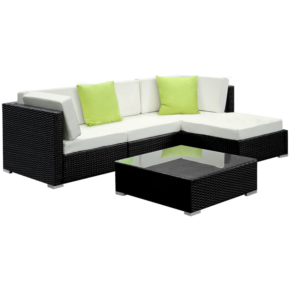 5 Piece Wicker Outdoor Lounge with Storage Cover - Beige-5