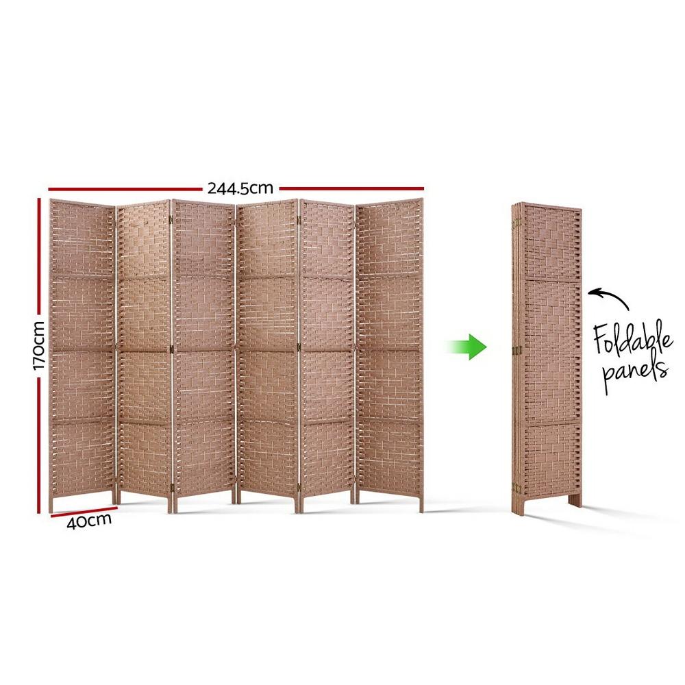 6 Panel Room Divider Screen Privacy Rattan Timber Foldable Dividers Stand Hand Woven-1