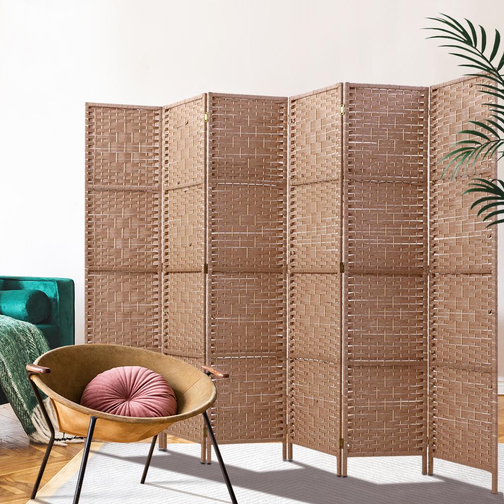 6 Panel Room Divider Screen Privacy Rattan Timber Foldable Dividers Stand Hand Woven-6