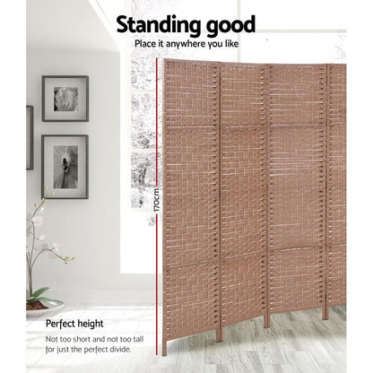 6 Panel Room Divider Screen Privacy Rattan Timber Foldable Dividers Stand Hand Woven-3