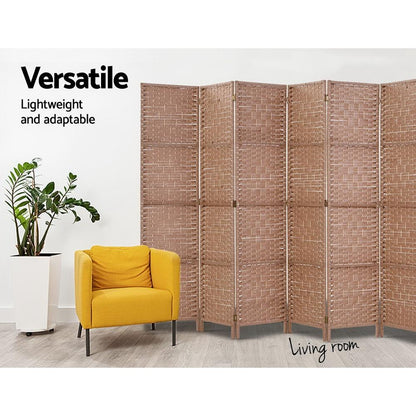 6 Panel Room Divider Screen Privacy Rattan Timber Foldable Dividers Stand Hand Woven-4