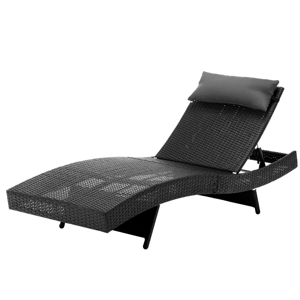 Outdoor Wicker Sun Lounge - Black-1