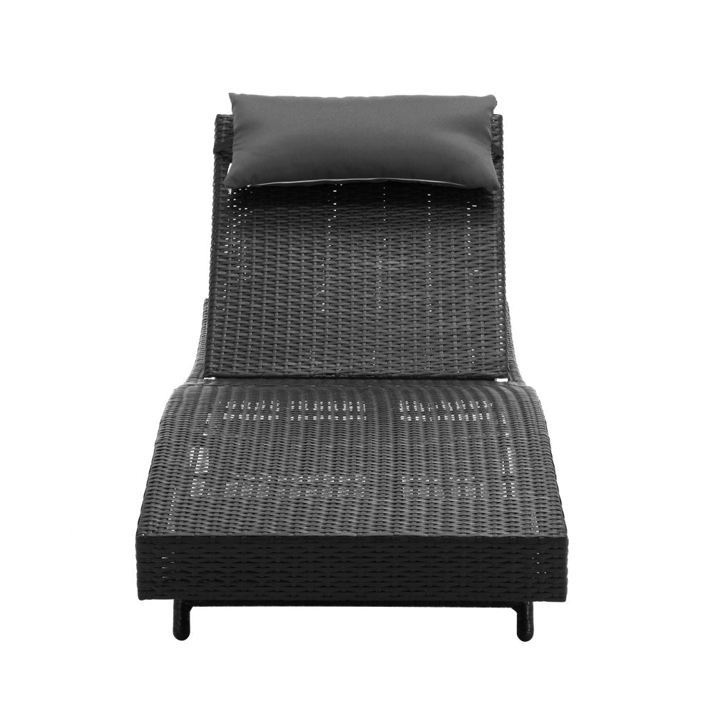 Outdoor Wicker Sun Lounge - Black-3