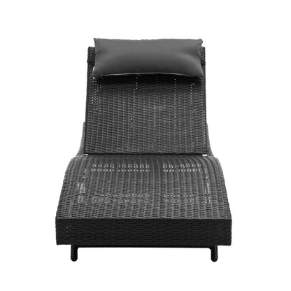 Outdoor Wicker Sun Lounge - Black-3