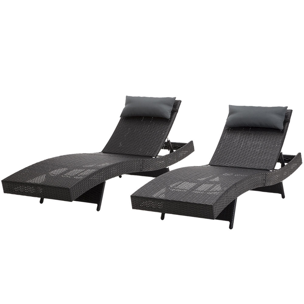 Outdoor Sun Lounge Setting Wicker Black-1