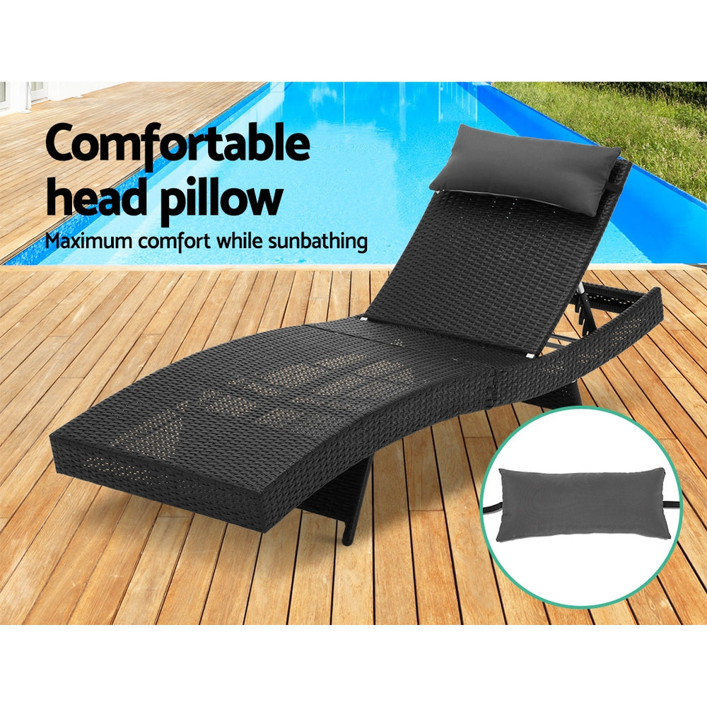 Outdoor Sun Lounge Setting Wicker Black-7