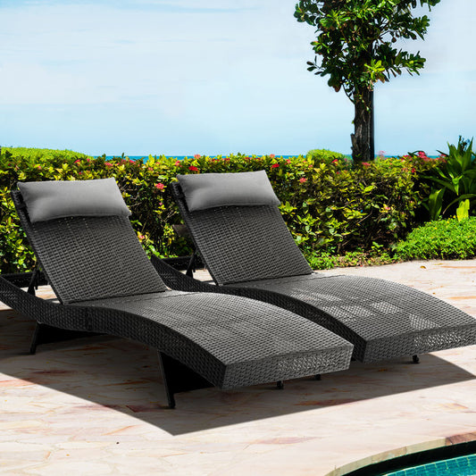 Outdoor Sun Lounge Setting Wicker Black-0