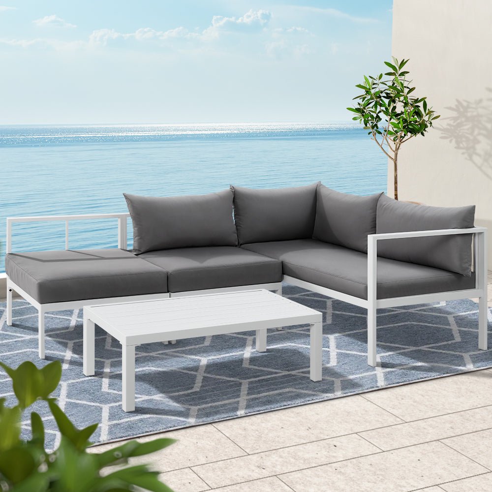 Airlie 4 Seat Aluminium Outdoor Sofa and Table Set White-7