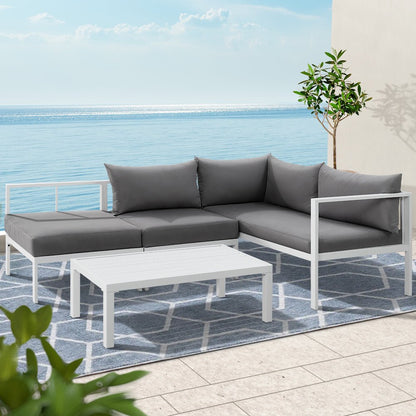 Airlie 4 Seat Aluminium Outdoor Sofa and Table Set White-7