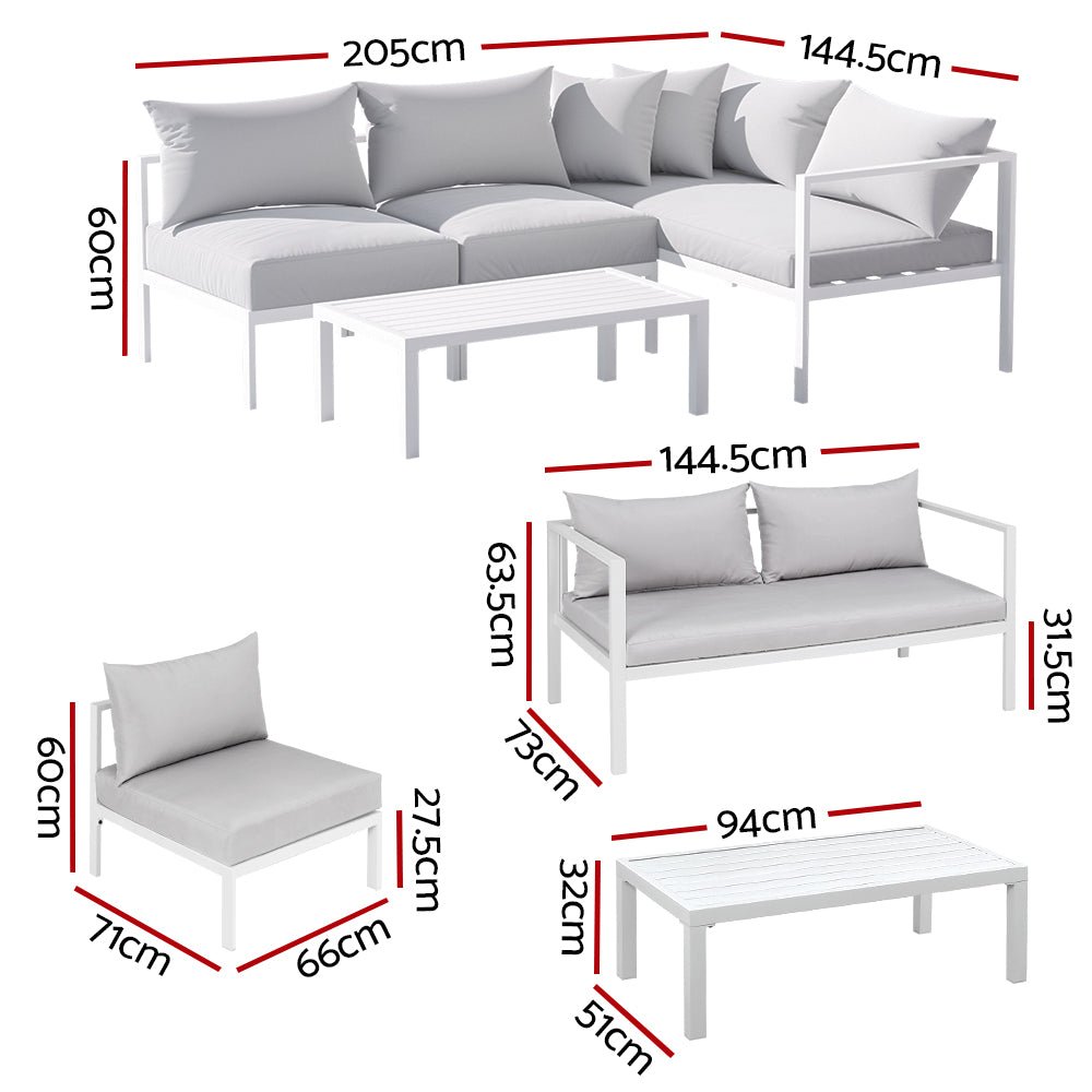 Airlie 4 Seat Aluminium Outdoor Sofa and Table Set White-2