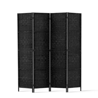 4 Panel Room Divider Screen Privacy Timber Foldable Dividers Stand Black-0