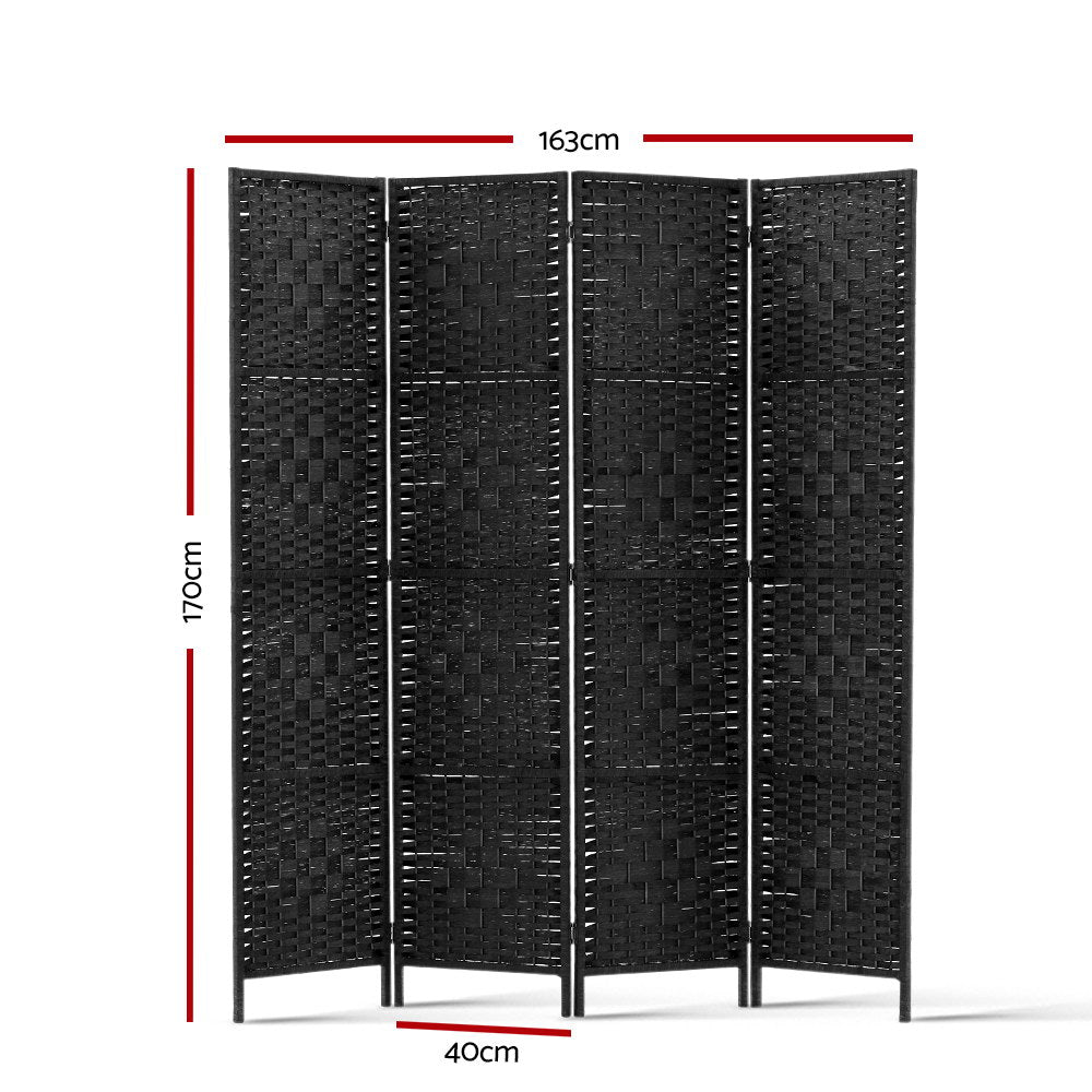 4 Panel Room Divider Screen Privacy Timber Foldable Dividers Stand Black-1