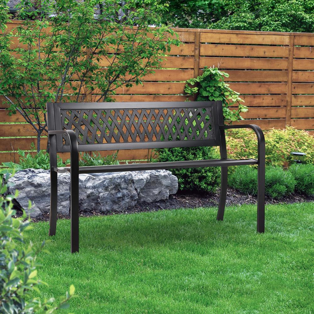 Cast Iron Modern Garden Bench - Black-0