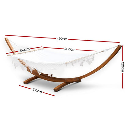 Double Tassel Hammock with Wooden Hammock Stand-2