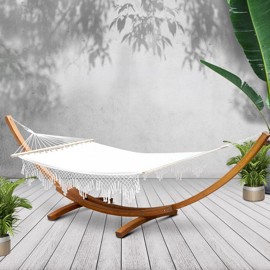 Double Tassel Hammock with Wooden Hammock Stand-0