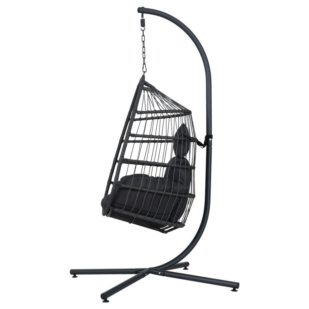 Egg Swing Chair Hammock Stand Outdoor Furniture Hanging Wicker Seat Grey-3