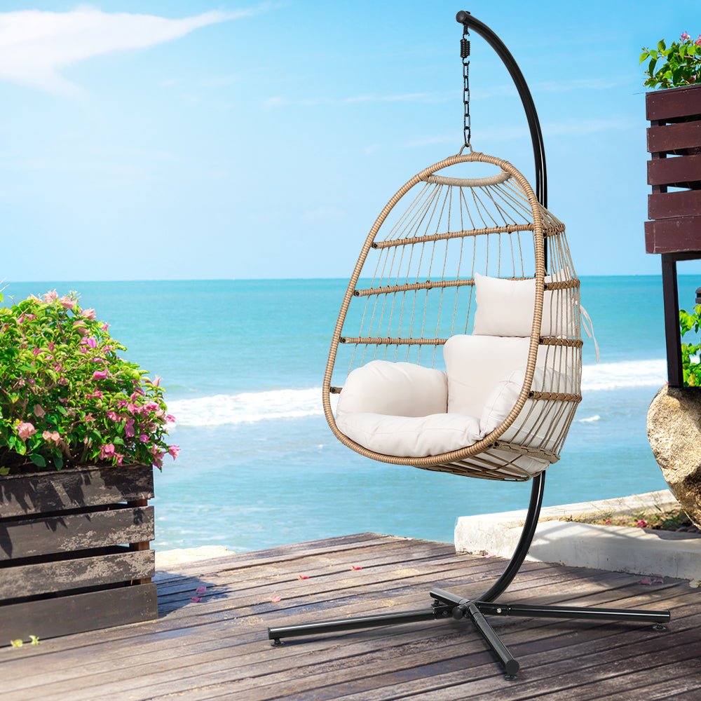 Egg Swing Chair Hammock With Stand Outdoor Furniture Hanging Wicker Seat-7