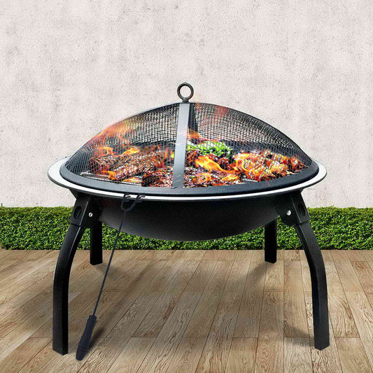 Fire Pit BBQ Charcoal Smoker Portable Outdoor Camping Pits Patio Fireplace 22"-0