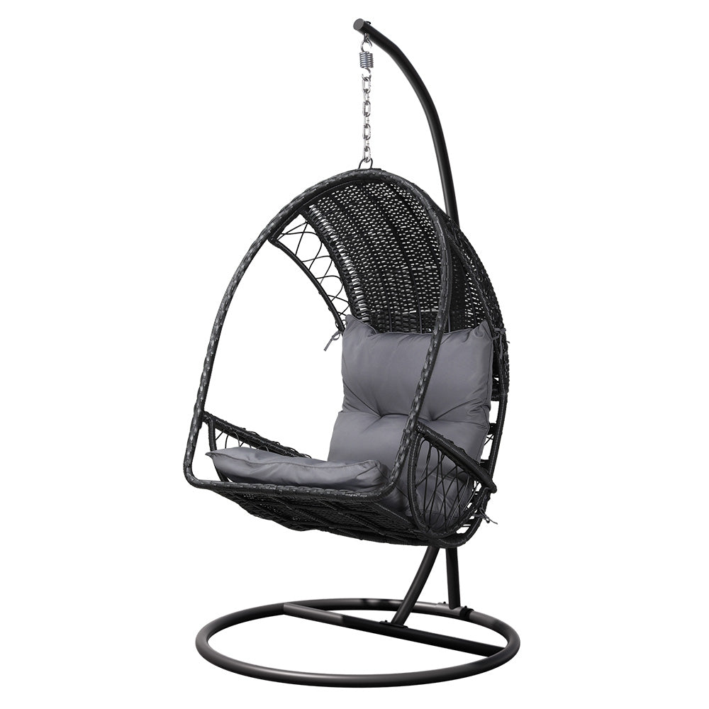 Hanging Wicker Pod Chair With Stand Black-1