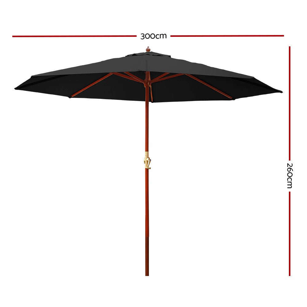 Outdoor Umbrella 3M Pole Cantilever Stand Garden Umbrellas Patio Black-1