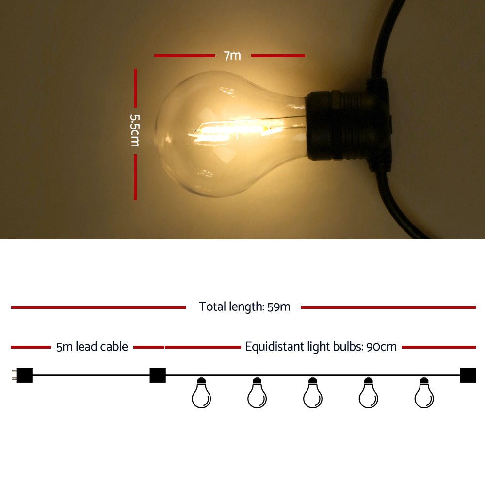 59m Festoon String Lights LED Outdoor Wedding Party Garden Decor-1