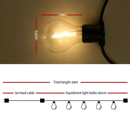 59m Festoon String Lights LED Outdoor Wedding Party Garden Decor-1