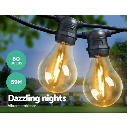 59m Festoon String Lights LED Outdoor Wedding Party Garden Decor-2