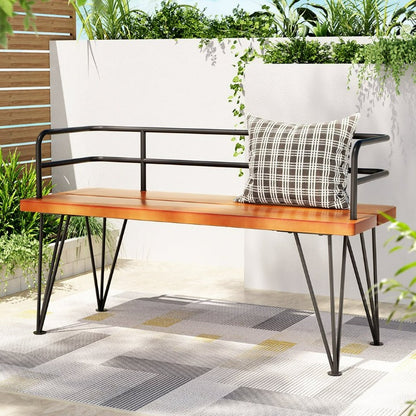 Outdoor Patio Garden Bench Black & Teak-0