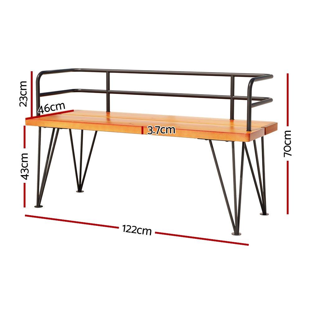 Outdoor Patio Garden Bench Black & Teak-2