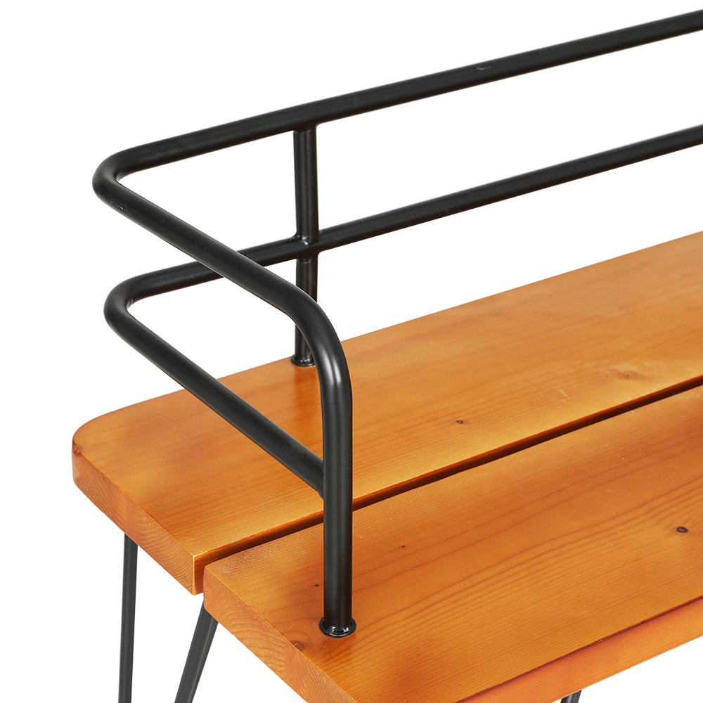 Outdoor Patio Garden Bench Black & Teak-3