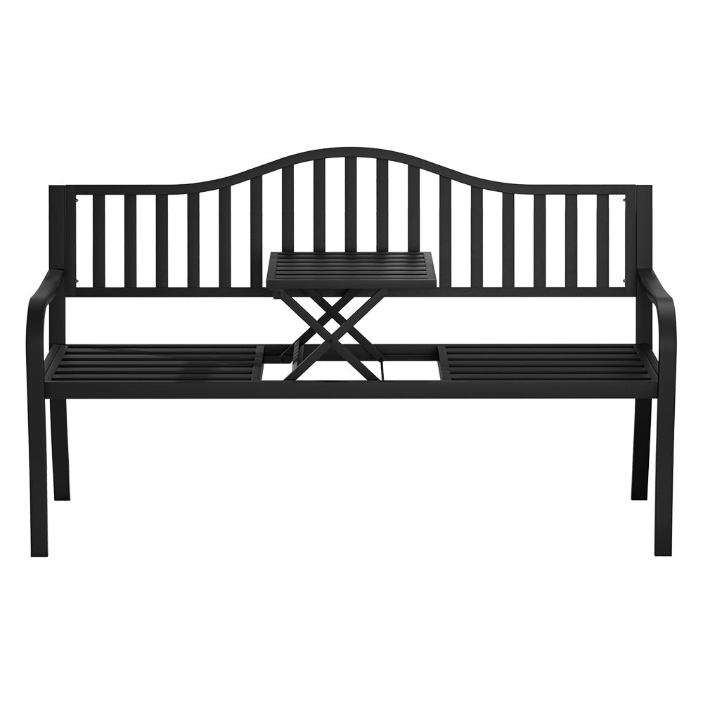 Outdoor Garden Bench with Foldable Table Black-3