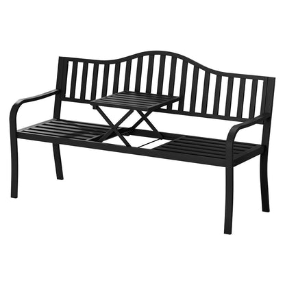 Outdoor Garden Bench with Foldable Table Black-1