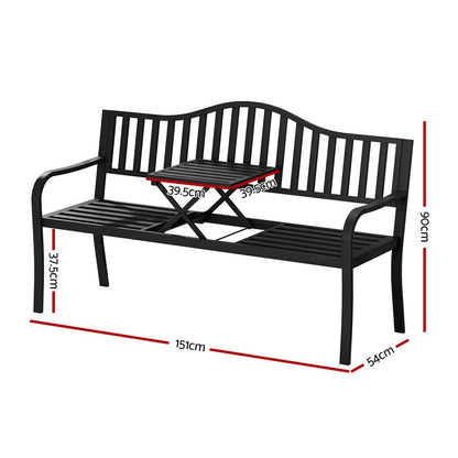 Outdoor Garden Bench with Foldable Table Black-2