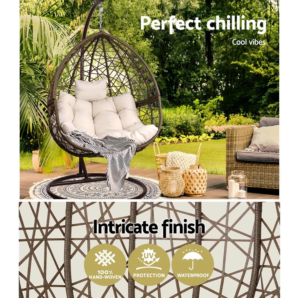 Outdoor Hanging Wicker Egg Chair - Brown-3