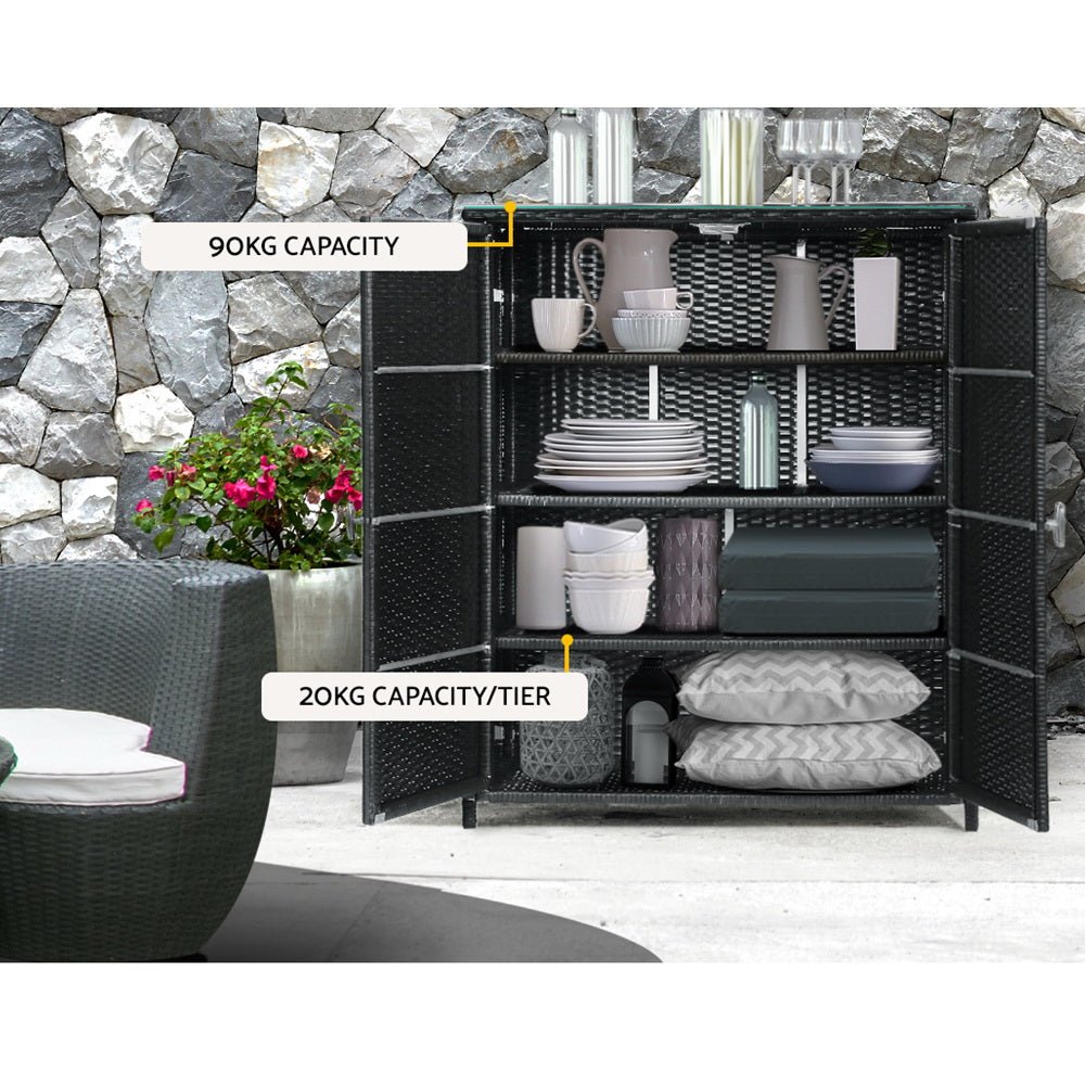 Outdoor Wicker Storage Cabinet Black-6