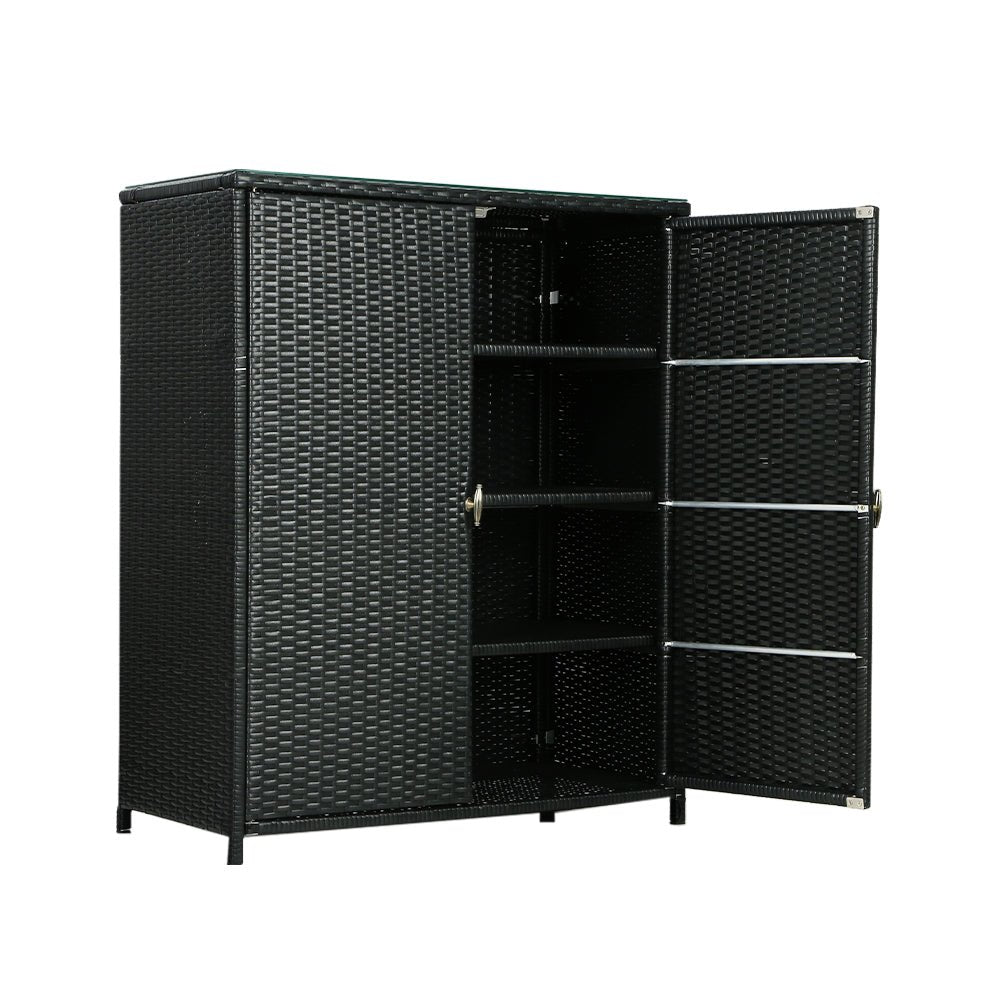 Outdoor Wicker Storage Cabinet Black-1