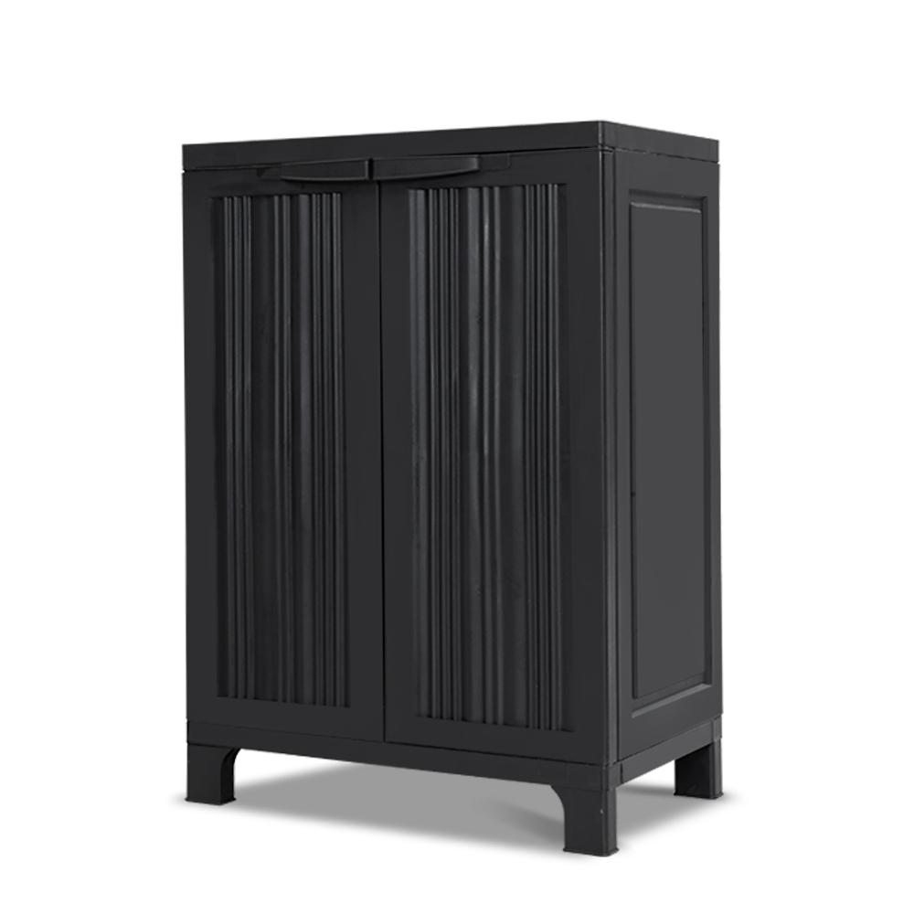 Outdoor Storage Cabinet Cupboard Lockable Garden Sheds Adjustable Black-2