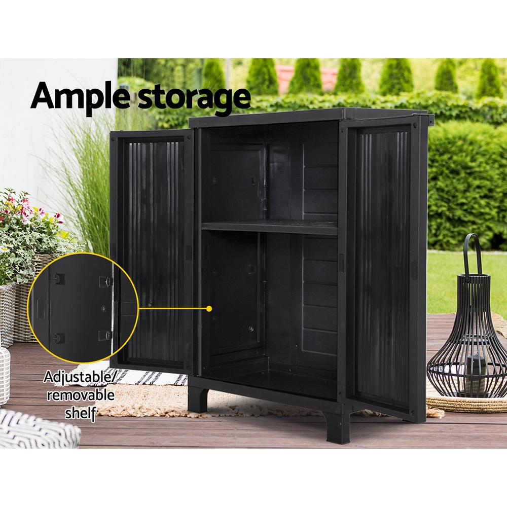 Outdoor Storage Cabinet Cupboard Lockable Garden Sheds Adjustable Black-5