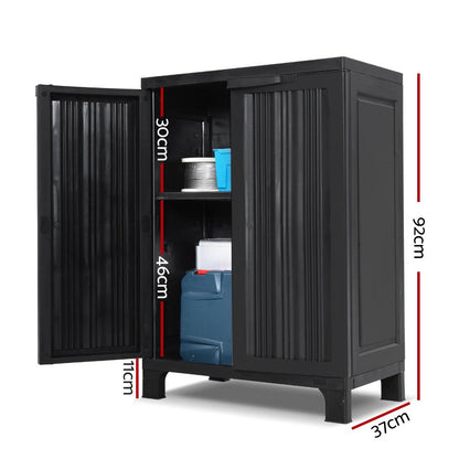 Outdoor Storage Cabinet Cupboard Lockable Garden Sheds Adjustable Black-1