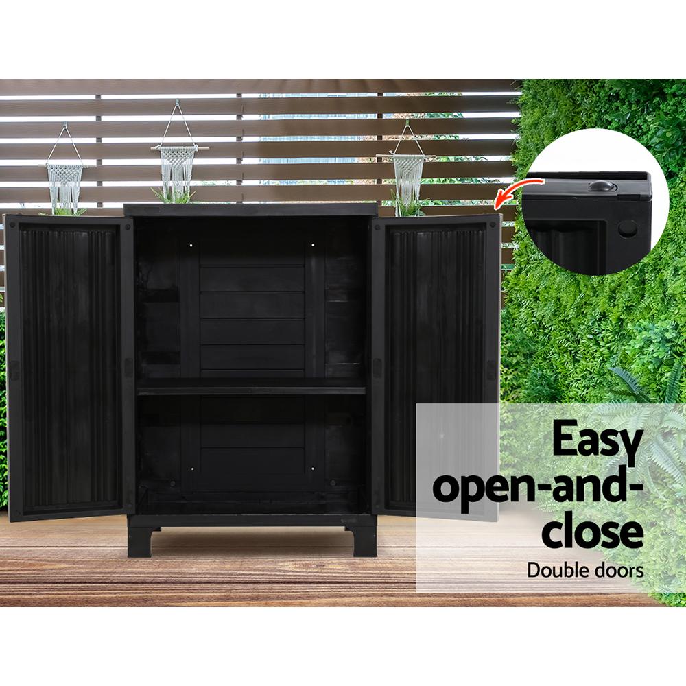 Outdoor Storage Cabinet Cupboard Lockable Garden Sheds Adjustable Black-3