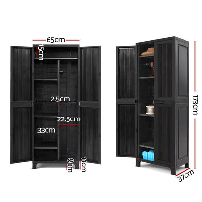 Outdoor Storage Cabinet Lockable Tall Garden Sheds Garage Adjustable Black 173CM-1