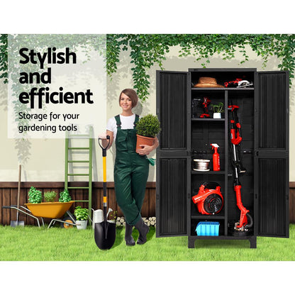 Outdoor Storage Cabinet Lockable Tall Garden Sheds Garage Adjustable Black 173CM-3