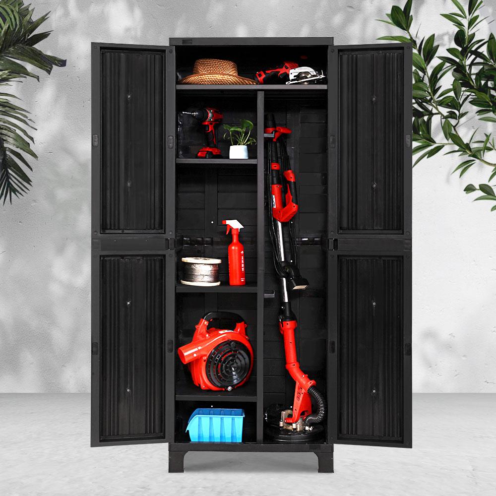 Outdoor Storage Cabinet Lockable Tall Garden Sheds Garage Adjustable Black 173CM-6