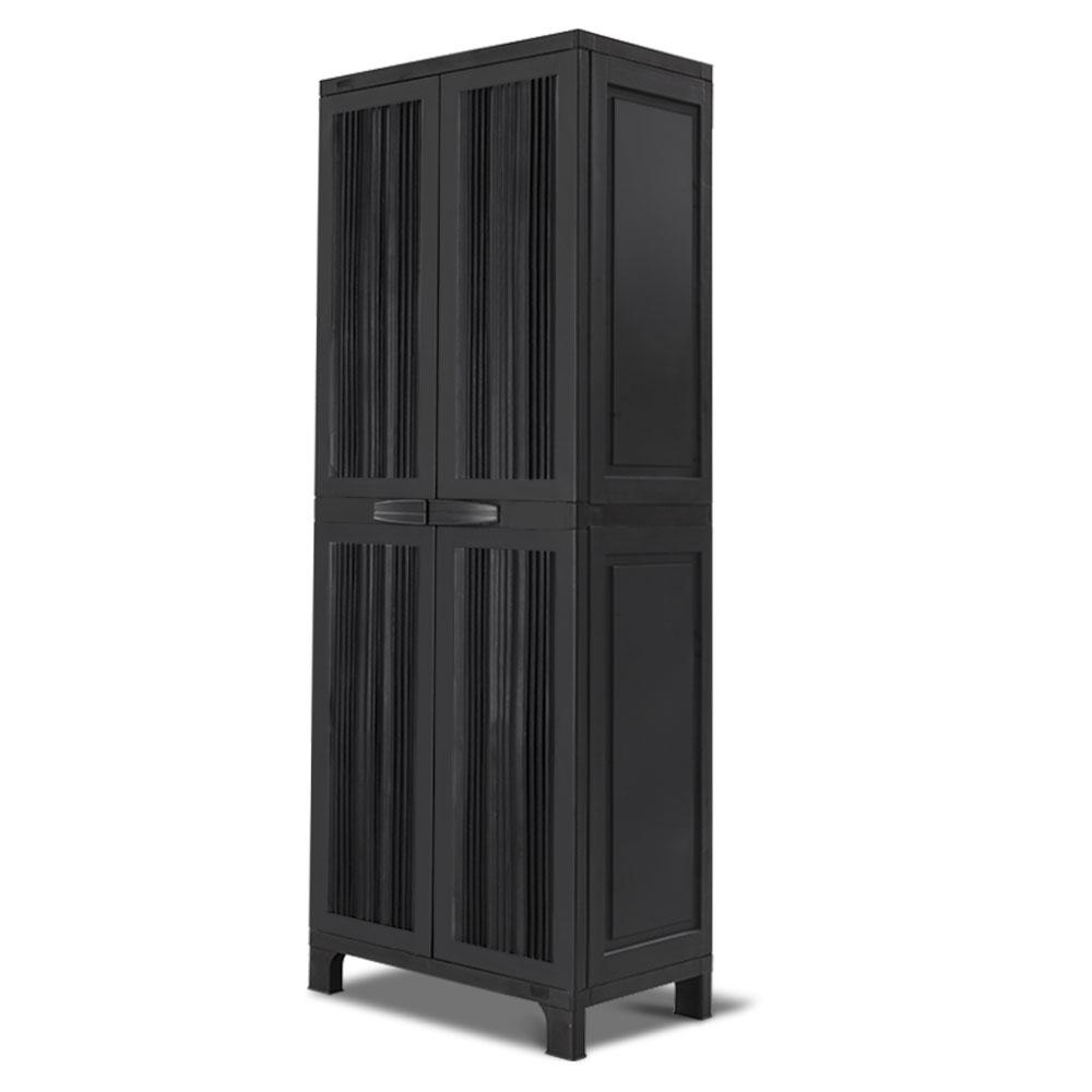 Outdoor Storage Cabinet Lockable Tall Garden Sheds Garage Adjustable Black 173CM-2