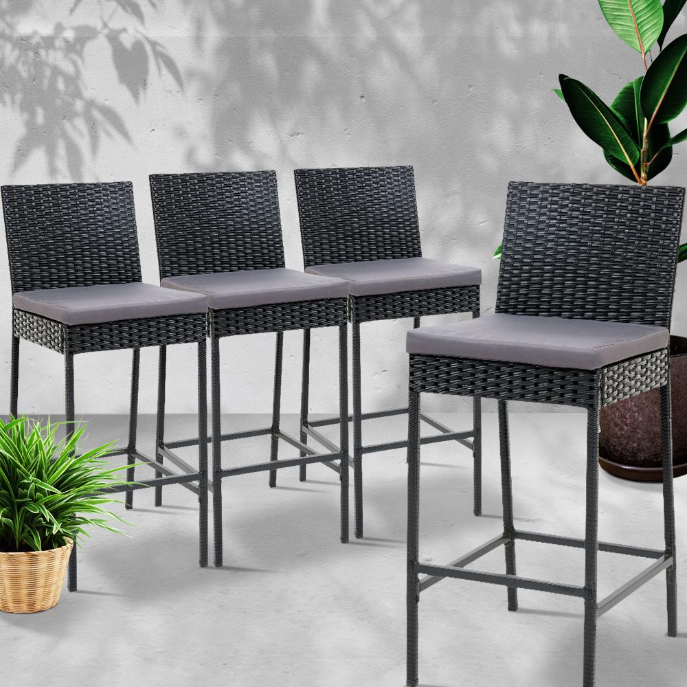 Outdoor Wicker Bar Stools (Set of 4)-0