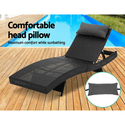 Outdoor Wicker Sun Lounge - Black-7