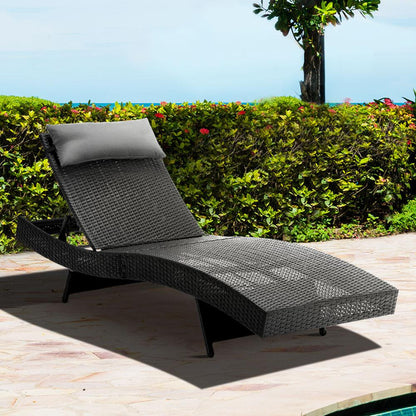 Outdoor Wicker Sun Lounge - Black-0