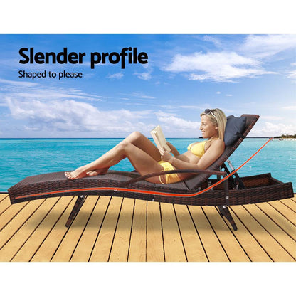 Outdoor Sun Lounge Furniture Wicker Day Bed (Brown)-4