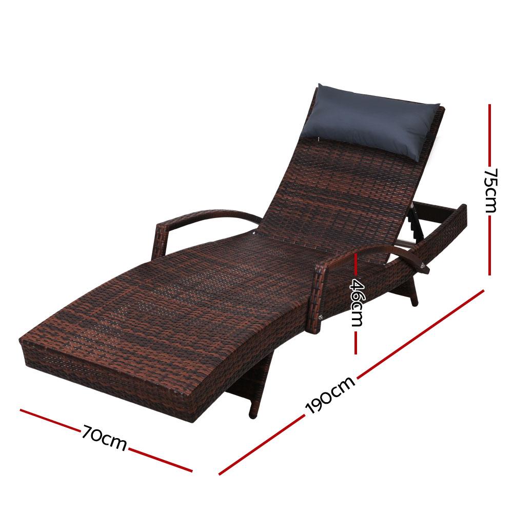 Outdoor Sun Lounge Furniture Wicker Day Bed (Brown)-2