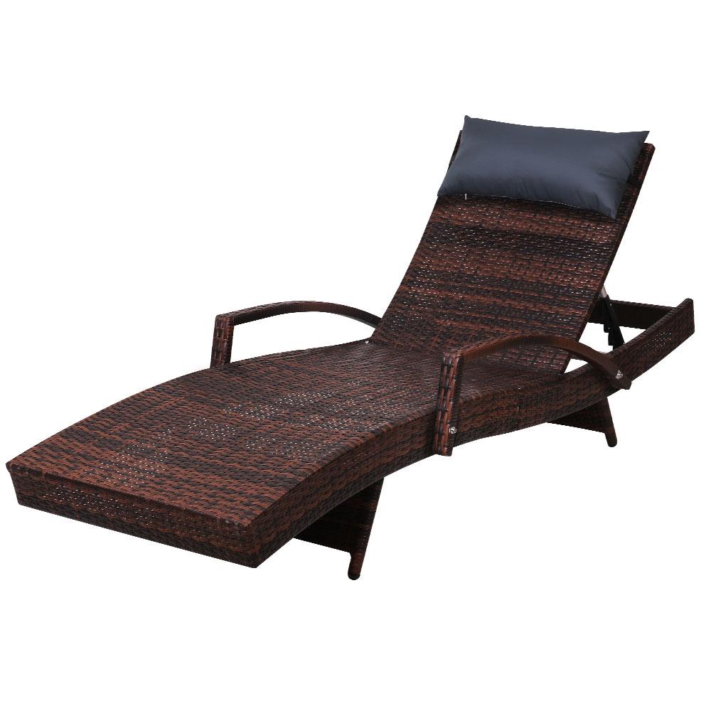 Outdoor Sun Lounge Furniture Wicker Day Bed (Brown)-1